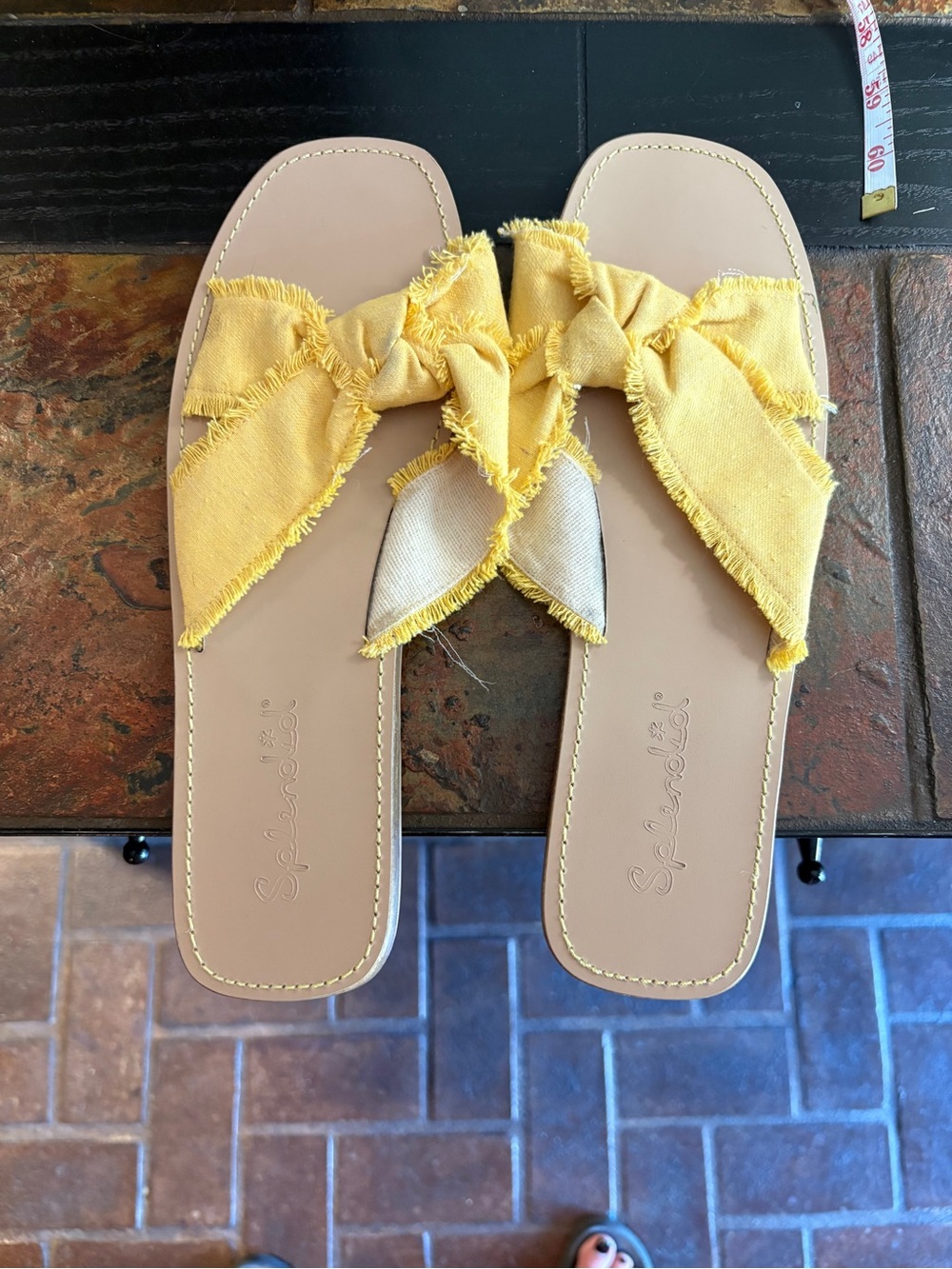 Nordstrom Yellow Frayed Bow Slide Sandals